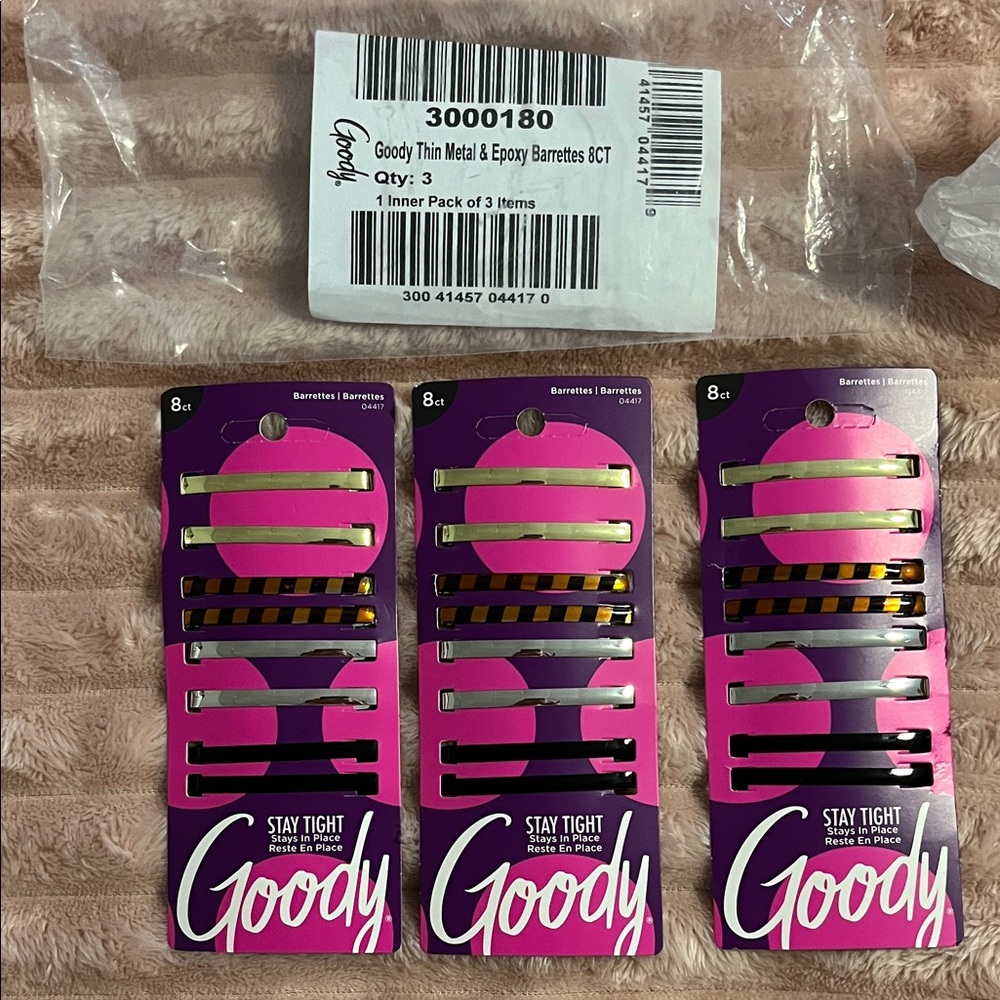 Goody Thin Metal & Epoxy Barrettes. NWT. 3 pack